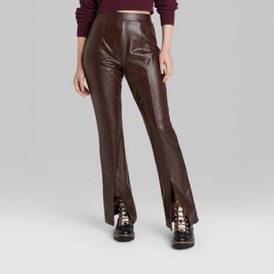 Women's Slit Front Faux Leather Flare Pants